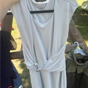 Calvin Klein Gray Sheath Midi Dress with Cowl Neck